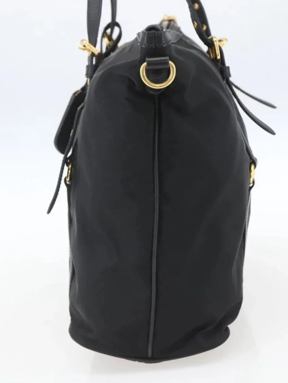 PRADA Tote Bag Nylon Black Gold Auth